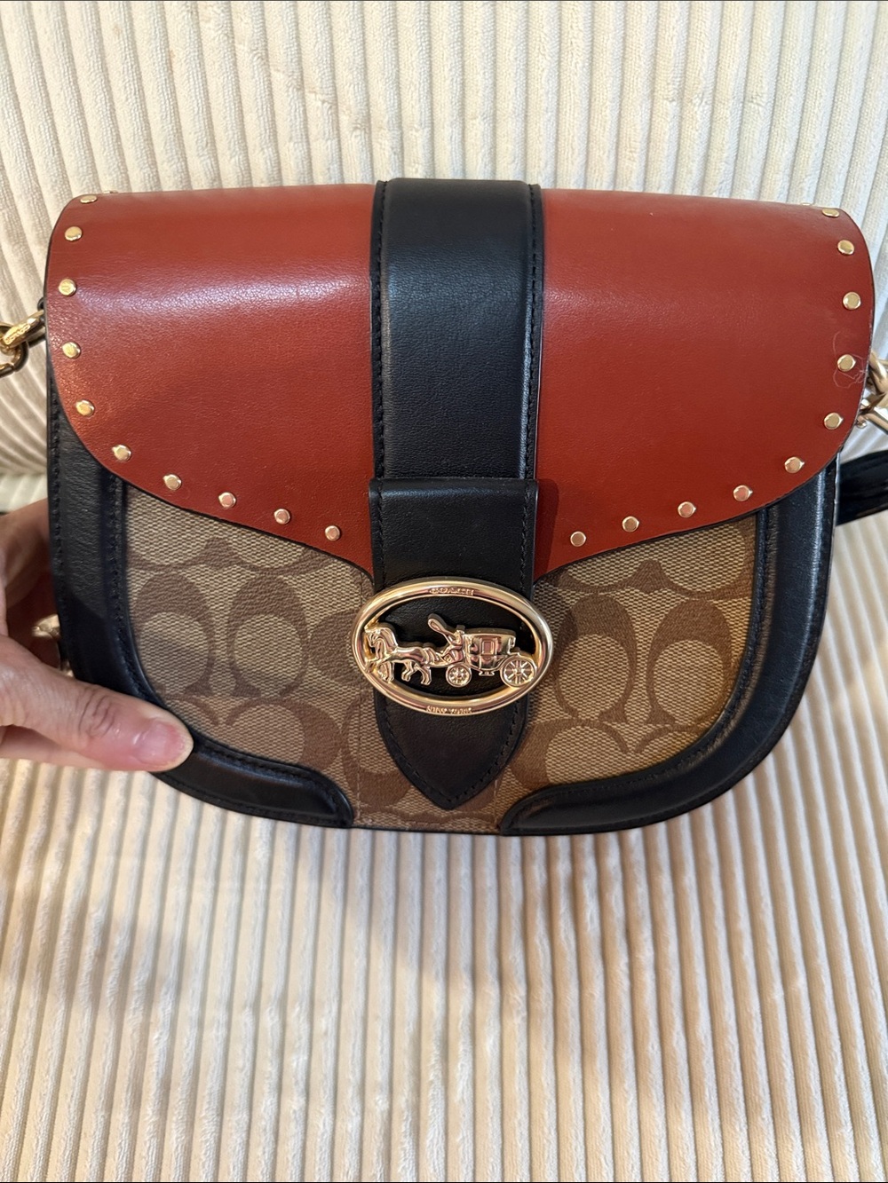 Coach Brown & Black Signature Crossbody with Studded Leather Flap - Picture 3 of 5